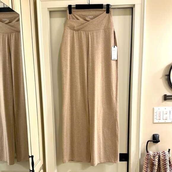 Super High Waisted Cozy Marl Cross Waistband Wide Leg Pant - Picture 1 of 5